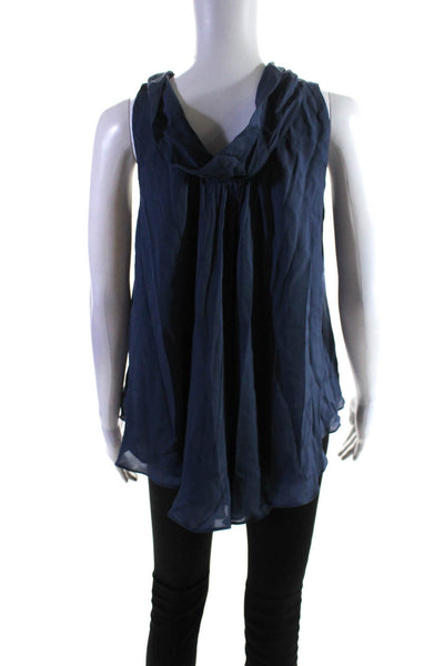 L Agence Womens Sleeveless Cowl Neck Draped Silk Top Blouse Blue Size Small