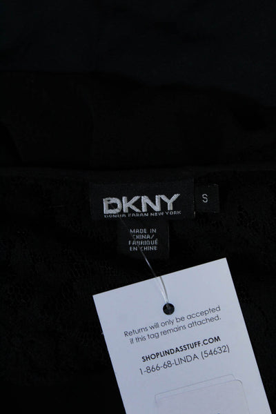 DKNY Womens 3/4 Sleeve V Neck Lace Trim Silk Top Blouse Black Size Small