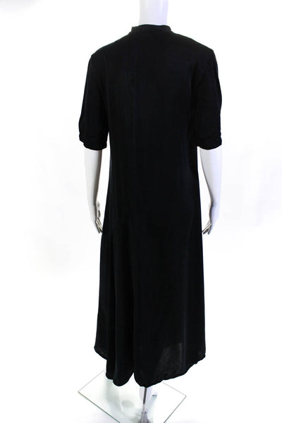Raey Womens Satin Short Sleeve Mock Neck Zip Up A-Line Maxi Dress Black Size S