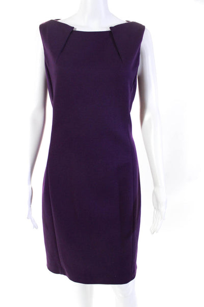 Tahari Womens Back Zip Sleeveless Scoop Neck Sheath Dress Purple Size 8