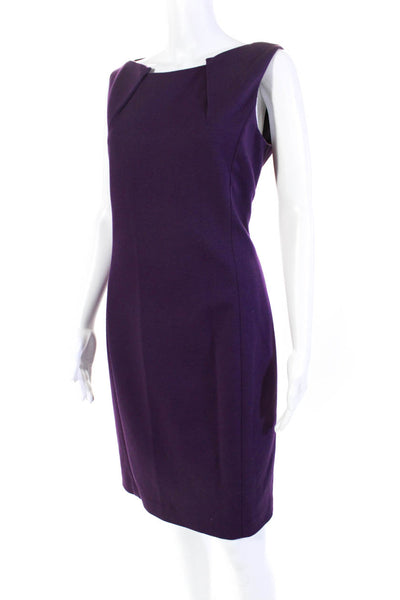 Tahari Womens Back Zip Sleeveless Scoop Neck Sheath Dress Purple Size 8