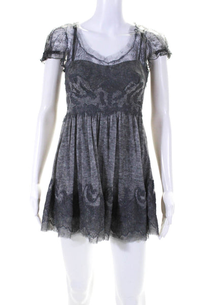Ermanno Scervino Women's Lace Trim Sweetheart A-line Knit Dress Gray Size 38