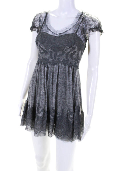 Ermanno Scervino Women's Lace Trim Sweetheart A-line Knit Dress Gray Size 38