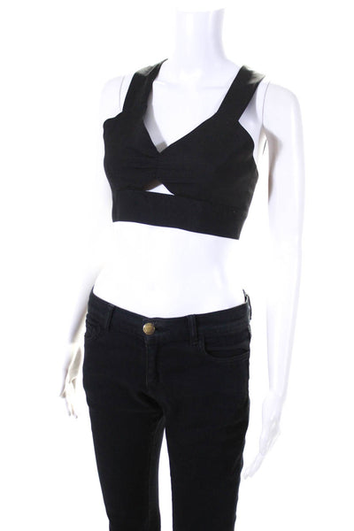 Jill Stuart Women's Silk V-Neck Cutout Cropped Bralette Top Black Size 0