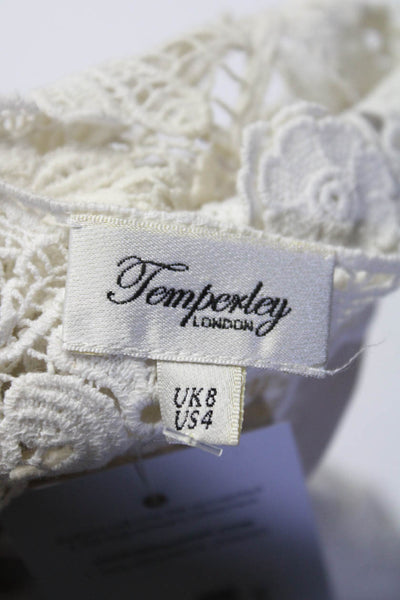 Temperley London Women's Silk Lace Trim Scoop Neck Blouse Beige Size 4