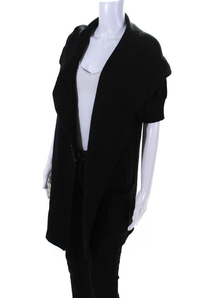 Vince Women's Short Sleeve Hooded Open Front Cardigan Black Size XS