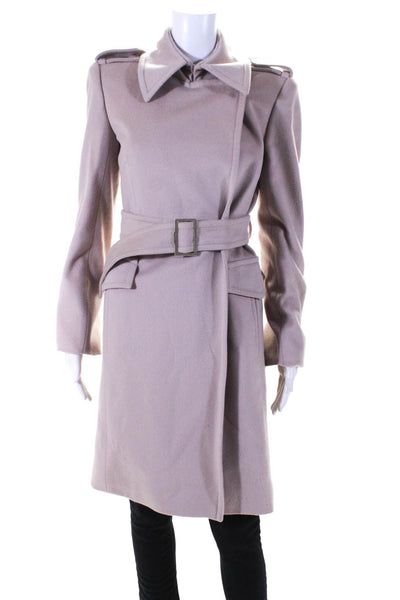 Yves Saint Laurent Women's Collar Belted Double Breast Long Coat Pink Size 34