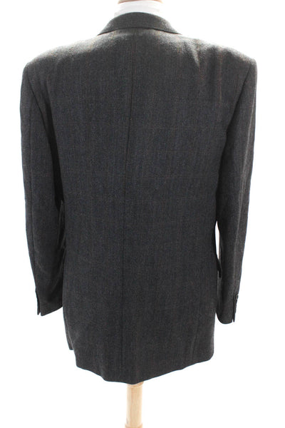 Emilio Visconti Mens Woven Check Three Button Blazer Jacket Dark Gray Size 46