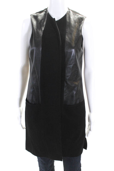 Estelle & Finn Womens Black Vegan Leather Trim Open Front Vest Jacket Size 8