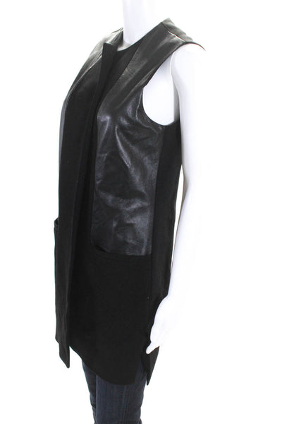 Estelle & Finn Womens Black Vegan Leather Trim Open Front Vest Jacket Size 8
