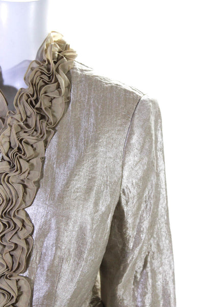 Adrianna Papell Women's Long Sleeves Ruffle Zip Closure Blazer Gold Size 8