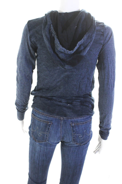 Sundry Womens Knit Long Sleeve Full Zip Drawstring Hoodie Navy Blue Size 0