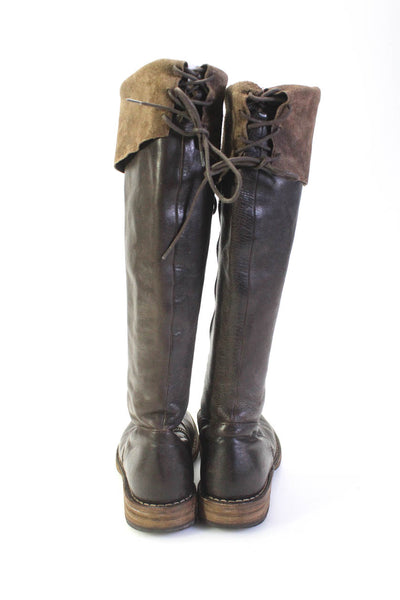 Florentini Baker Womens Leather Fold Over Knee High Boots Brown Size 6.5US 36.5E