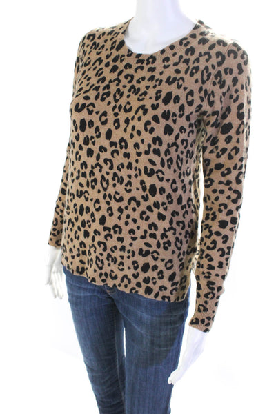 J Crew Womens Crew Neck Leopard Printed Cashmere Sweater Brown Black Size XS