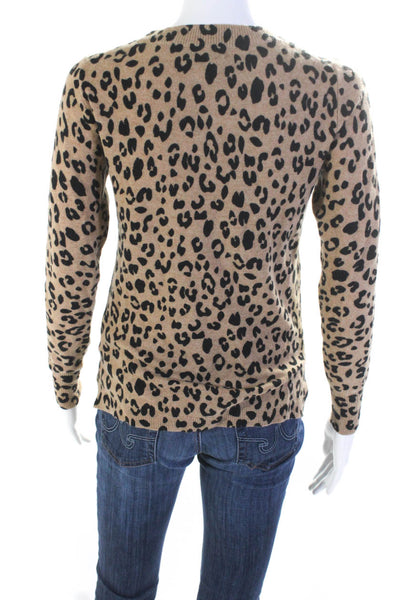 J Crew Womens Crew Neck Leopard Printed Cashmere Sweater Brown Black Size XS