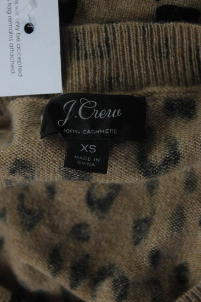 J Crew Womens Crew Neck Leopard Printed Cashmere Sweater Brown Black Size XS