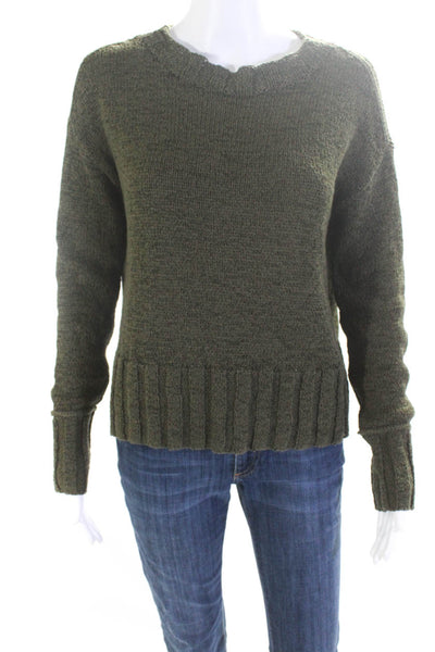 J Crew Womens Pullover Crew Neck Open Knit Sweater Green Cotton Size XS