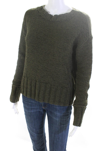 J Crew Womens Pullover Crew Neck Open Knit Sweater Green Cotton Size XS