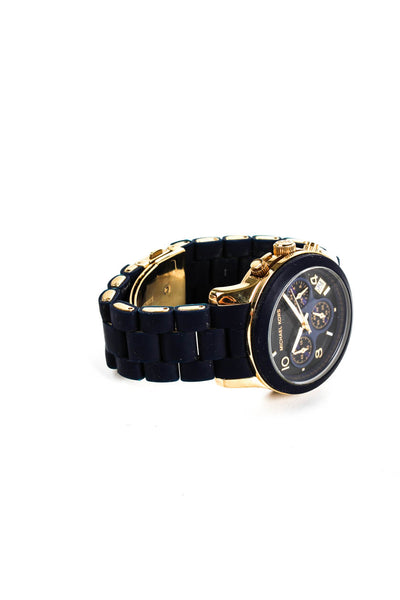 Michael Kors Womens Silicone Wrapped Stainless Steel Wristwatch Navy Gold Tone