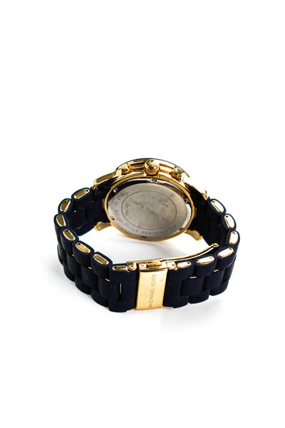Michael Kors Womens Silicone Wrapped Stainless Steel Wristwatch Navy Gold Tone