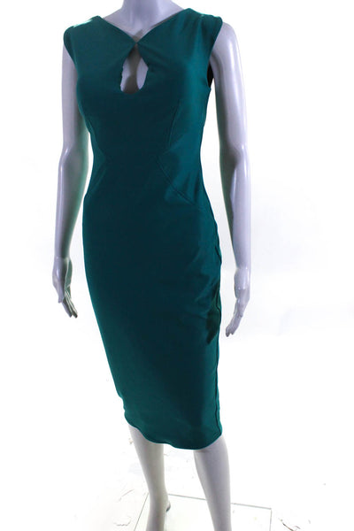 ZAC Zac Posen Womens Sleeveless Cutout Neck Midi Pencil Dress Aqua Green Size 2