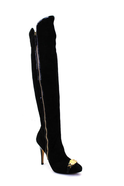 Giuseppe Zanotti Women's Suede Toe Buckle Knee High Boots Black Size 8