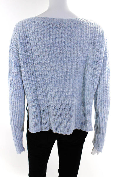 Calypso Saint Barth Womens Loose Knit Round Neck Sweater Blue Linen Size Large