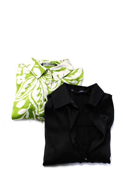 Zara Womens Green Floral Print Collar Long Sleeve Blouse Top Size XS lot 2