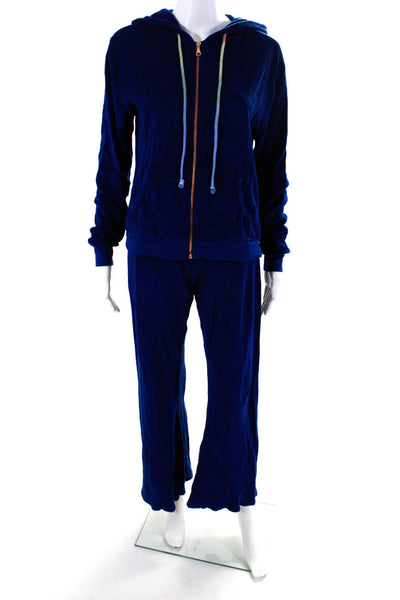 Michael Lauren Womens Blue Terry Cotton Full Zip Hoodie Sweatpants Set Size XS
