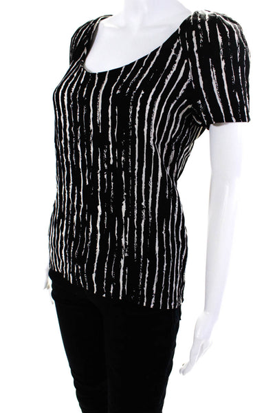 IRO Womens Black Crepe Printed Scoop Neck Short Sleeve Blouse Top Size 2