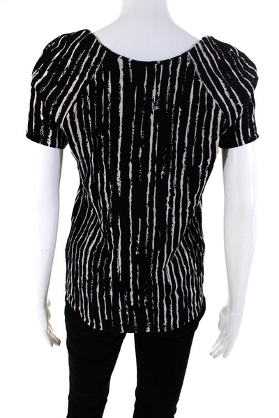 IRO Womens Black Crepe Printed Scoop Neck Short Sleeve Blouse Top Size 2