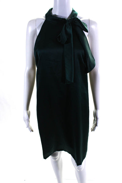 Vince Camuto Womens Dark Green Tie Neck Zip Back Sleeveless A-Line Dress Size 10