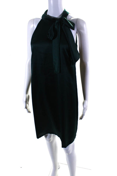 Vince Camuto Womens Dark Green Tie Neck Zip Back Sleeveless A-Line Dress Size 10