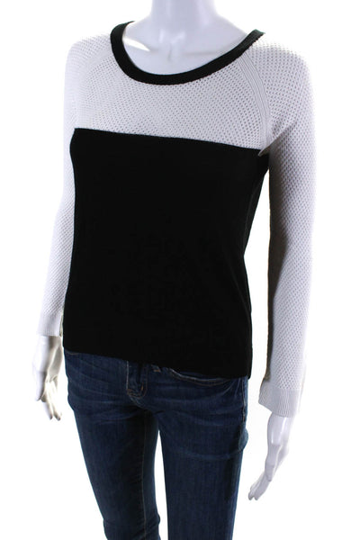 Rag & Bone Womens Mesh Knit Color Block Crew Neck Sweater Black White Size XS