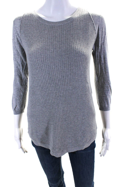 Cotton By Autumn Cashmere Womens Mixed Knit 3/4 Sleeve Crew Neck Sweater Gray XS