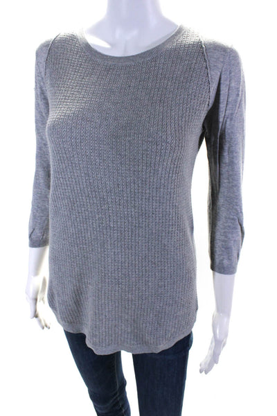 Cotton By Autumn Cashmere Womens Mixed Knit 3/4 Sleeve Crew Neck Sweater Gray XS