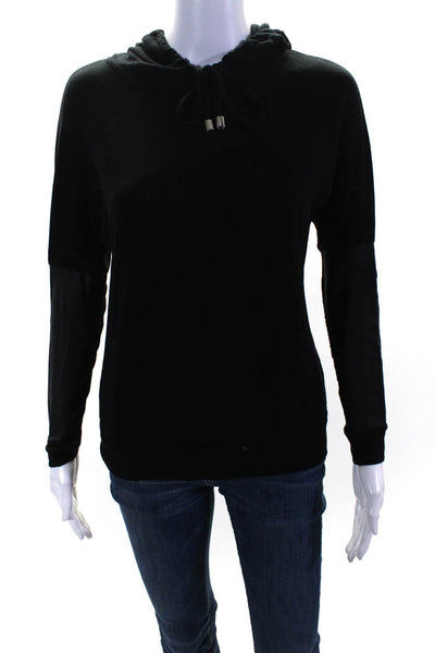 Michael Stars Womens Faux Leather Patch Jersey Hoodie Sweatshirt Black Size XS