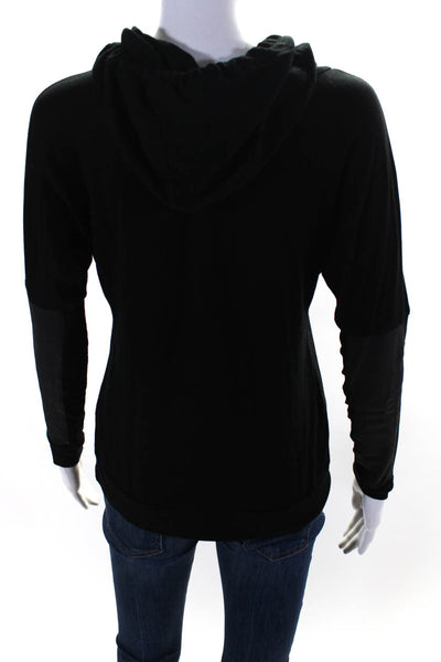 Michael Stars Womens Faux Leather Patch Jersey Hoodie Sweatshirt Black Size XS