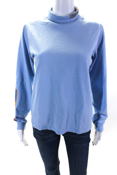 Stussy Womens Long Sleeve Graphic Turtleneck Crop Tee Shirt Blue Size Small