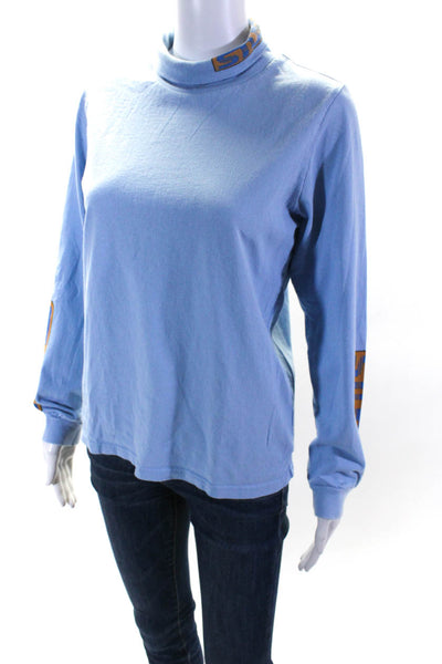 Stussy Womens Long Sleeve Graphic Turtleneck Crop Tee Shirt Blue Size Small
