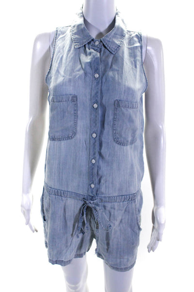 Rails Womens Sleeveless Collared Chambray Button Up Romper Blue Size Extra Small