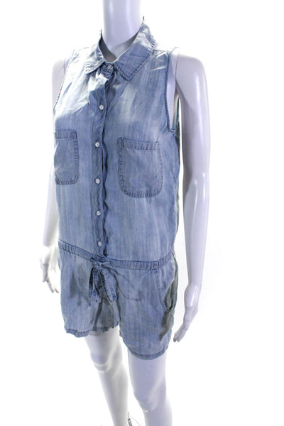 Rails Womens Sleeveless Collared Chambray Button Up Romper Blue Size Extra Small