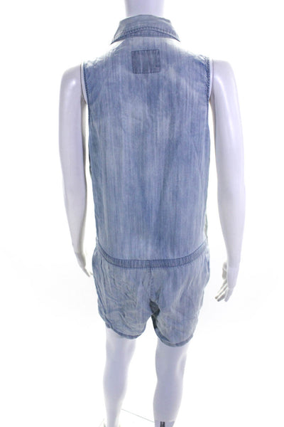 Rails Womens Sleeveless Collared Chambray Button Up Romper Blue Size Extra Small