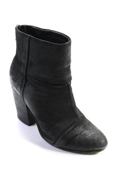 Rag & Bone Womens Almond Toe Stacked Heel Ankle Boots Black Suede Size 38 8