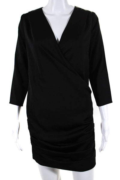Line & Dot Womens Ruched V-Neck Long Sleeve Side Zip Dress Black Size XS