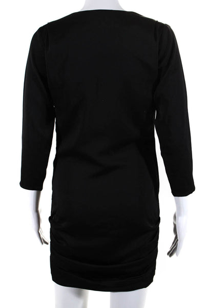 Line & Dot Womens Ruched V-Neck Long Sleeve Side Zip Dress Black Size XS
