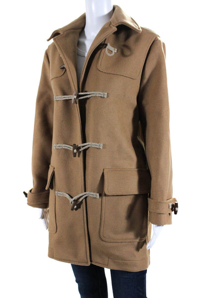 Tomas Maier Womens Collared Long Sleeve Toggle Closure Coat Beige Size 2