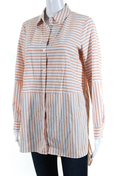 Vince Camuto Womens Striped Collared Lon Sleeve Button Up Blouse Peach Size S