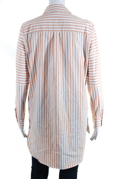 Vince Camuto Womens Striped Collared Lon Sleeve Button Up Blouse Peach Size S