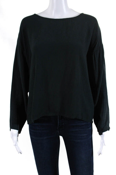 Eileen Fisher Womens Round Neck Long Sleeve Pullover Blouse Top Green Size 1